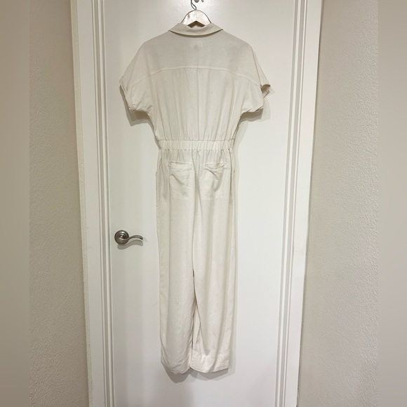 Universal Thread Women's Short Sleeve Linen Boilersuit Casual Jumpsuit Cream 4 - Picture 7 of 13